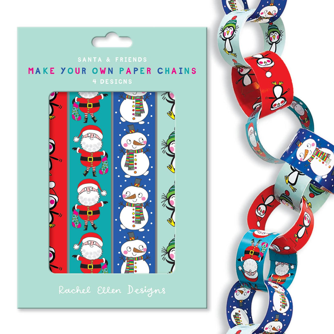 Christmas Paper Chain Kit – Santa, Penguins & Snowmen Designs (100 Links)