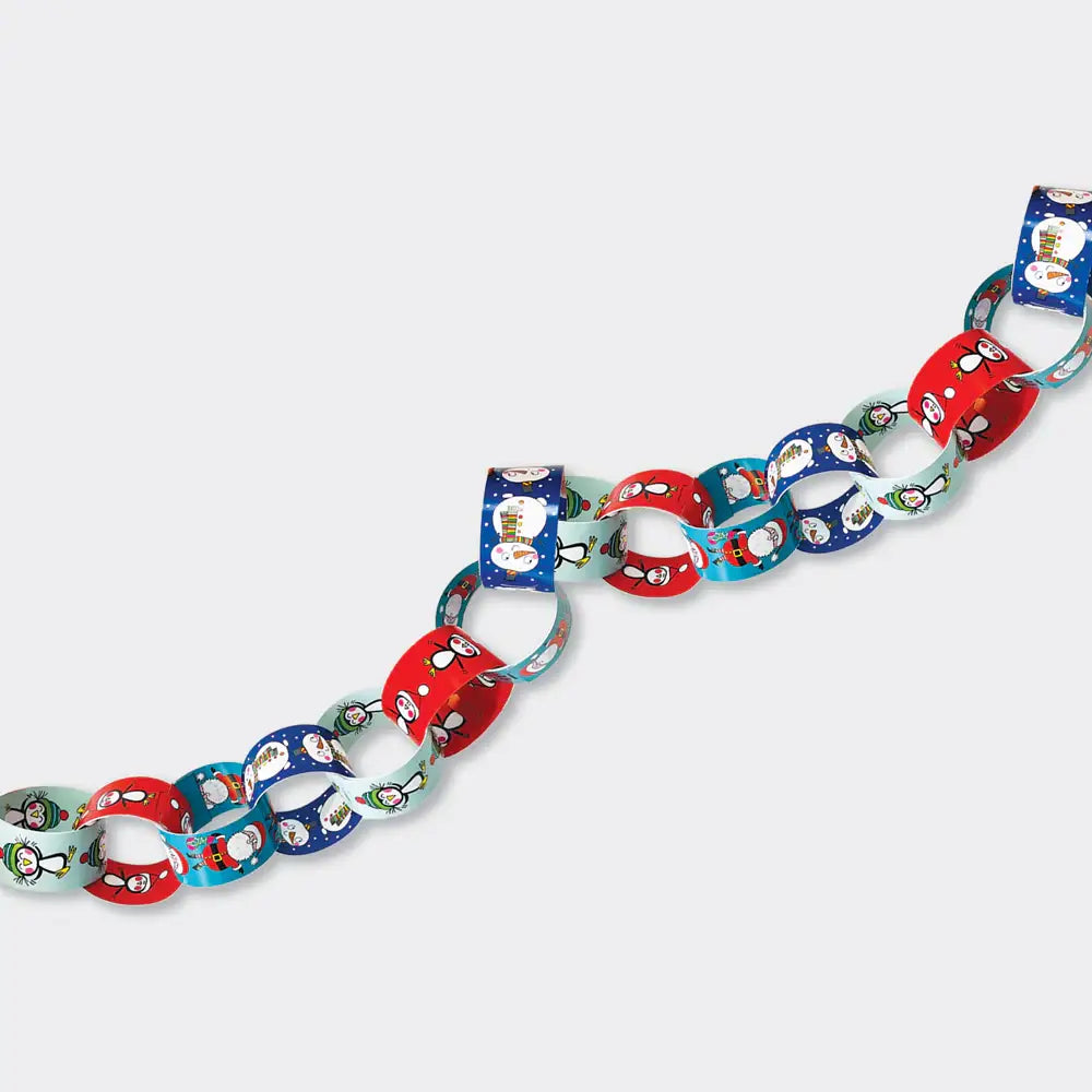 Christmas Paper Chain Kit – Santa, Penguins & Snowmen Designs (100 Links)