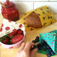 Beeswax Food Wraps Classic Set of 3 | Bees & Cherries Design