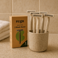 Biodegradable Eco Friendly Disposable Razors - 2 Blade Razors, Wheat Straw Blades , 5 Pack