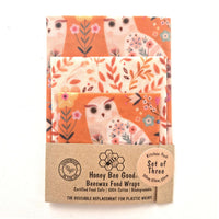 Beeswax Food Wraps Comfort Set of 3 | Owls Design