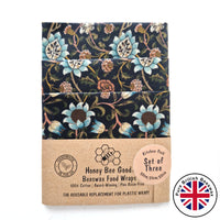 British Beeswax 100% Cotton Food Wraps Set of 3 | William Morris Evenlode Blue
