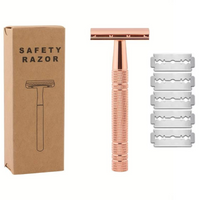 Rose Gold Reusable Safety Razor With 5 Blades