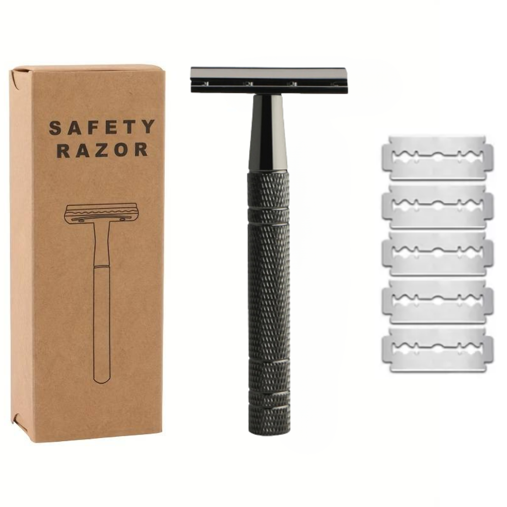 Silver Reusable Safety Razor With 5 Blades