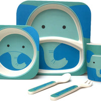 Elephant Bamboo Kids Dinner Set – 5 Piece Eco-Friendly Tableware