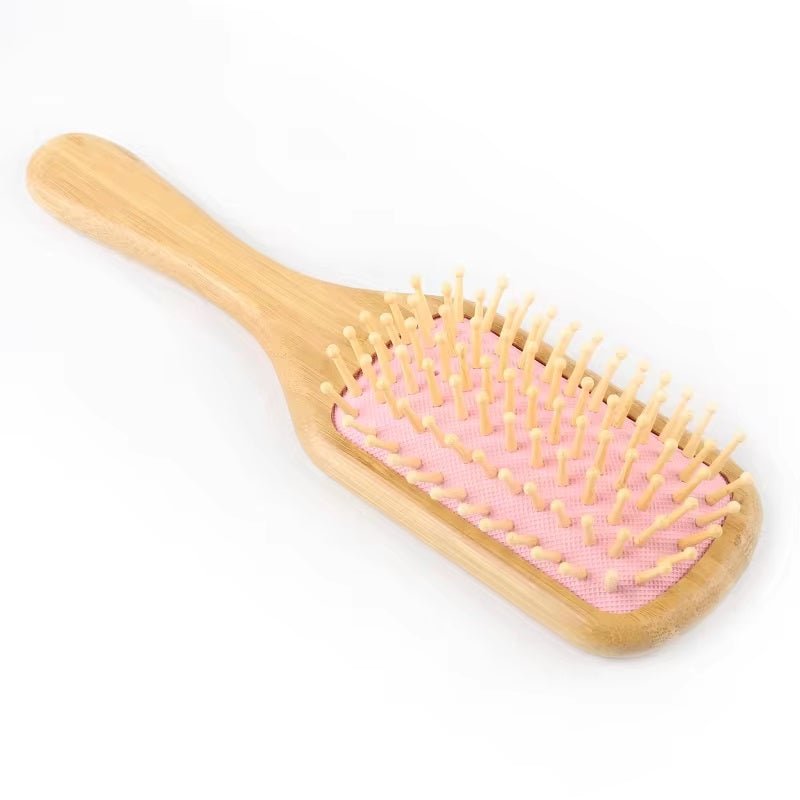 Bamboo Plastic Free Hair Brush For All Hair Types, Easy To Clean Hairbrush - Pink - REGN