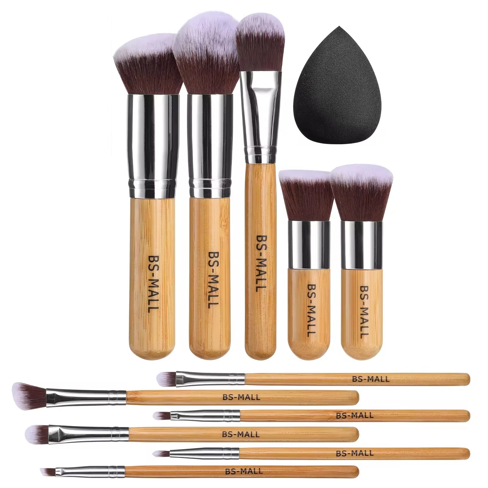 Bamboo Plastic Free Makeup Brushes, Soft Bristles For Makeup Application - 12 Pack - REGN
