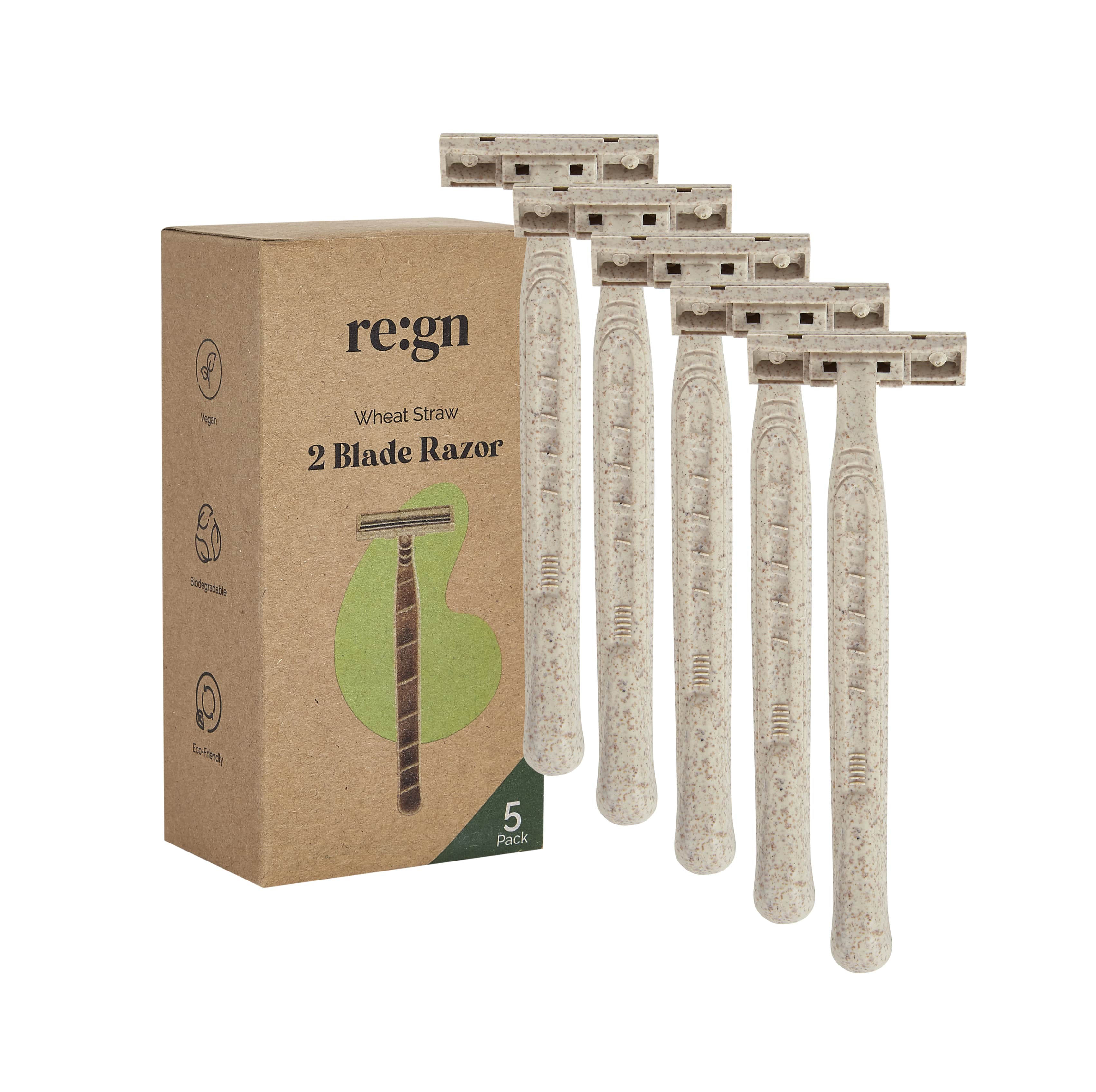 Biodegradable Eco Friendly Disposable Razors - 2 Blade Razors, Wheat Straw Blades , 5 Pack - REGN