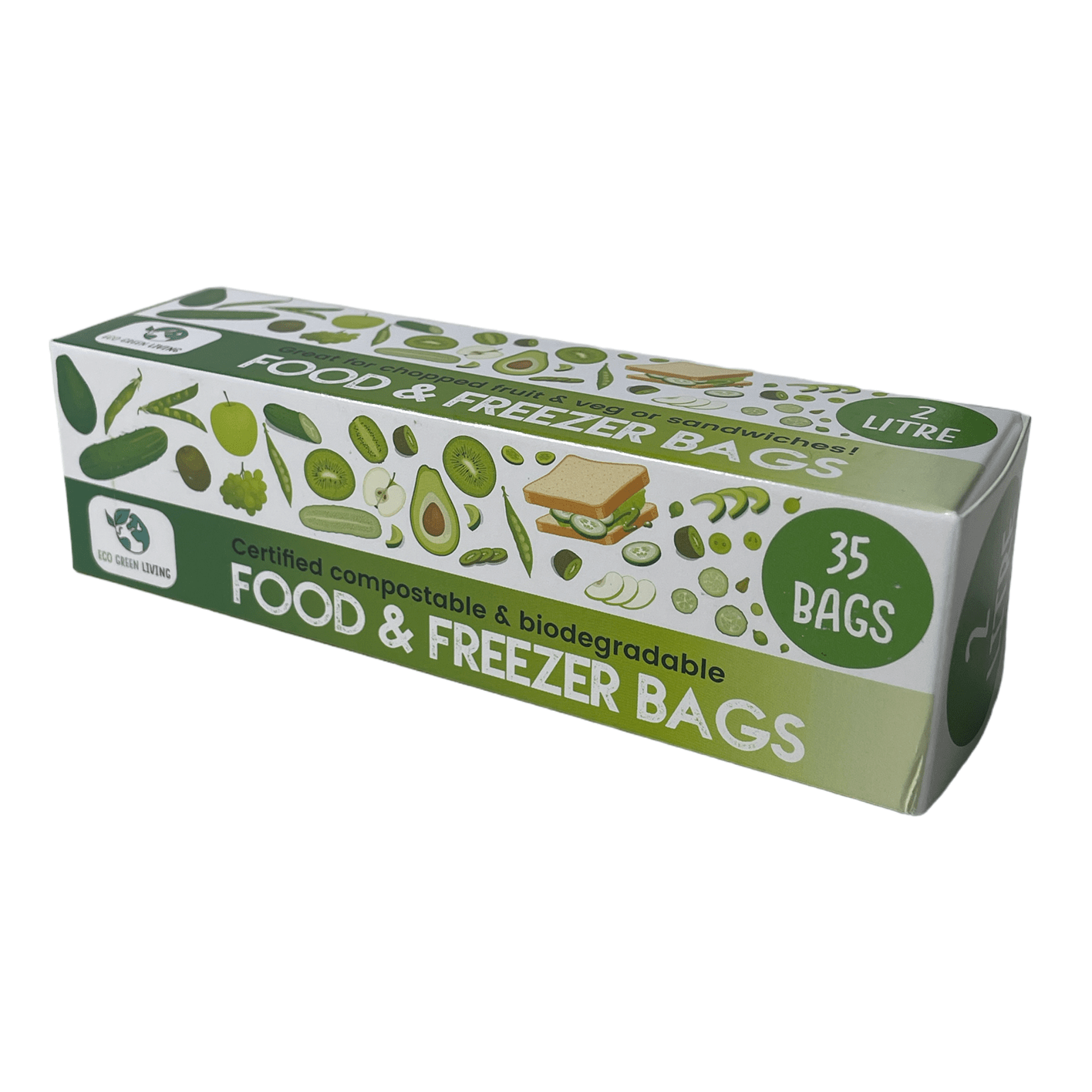 Compostable Biodegradable Food Storage Freezer Bags, Leakproof Airtight Eco Green Living Storage Bags - 2 Litres - REGN