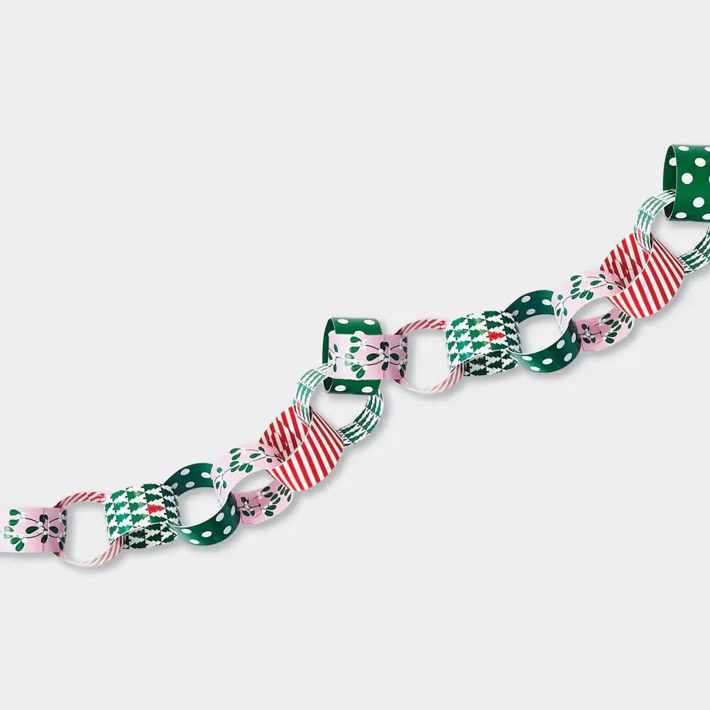 Festive Paper Chains – Christmas Trees, Mistletoe, Spots & Stripes (100 Pack) - REGN