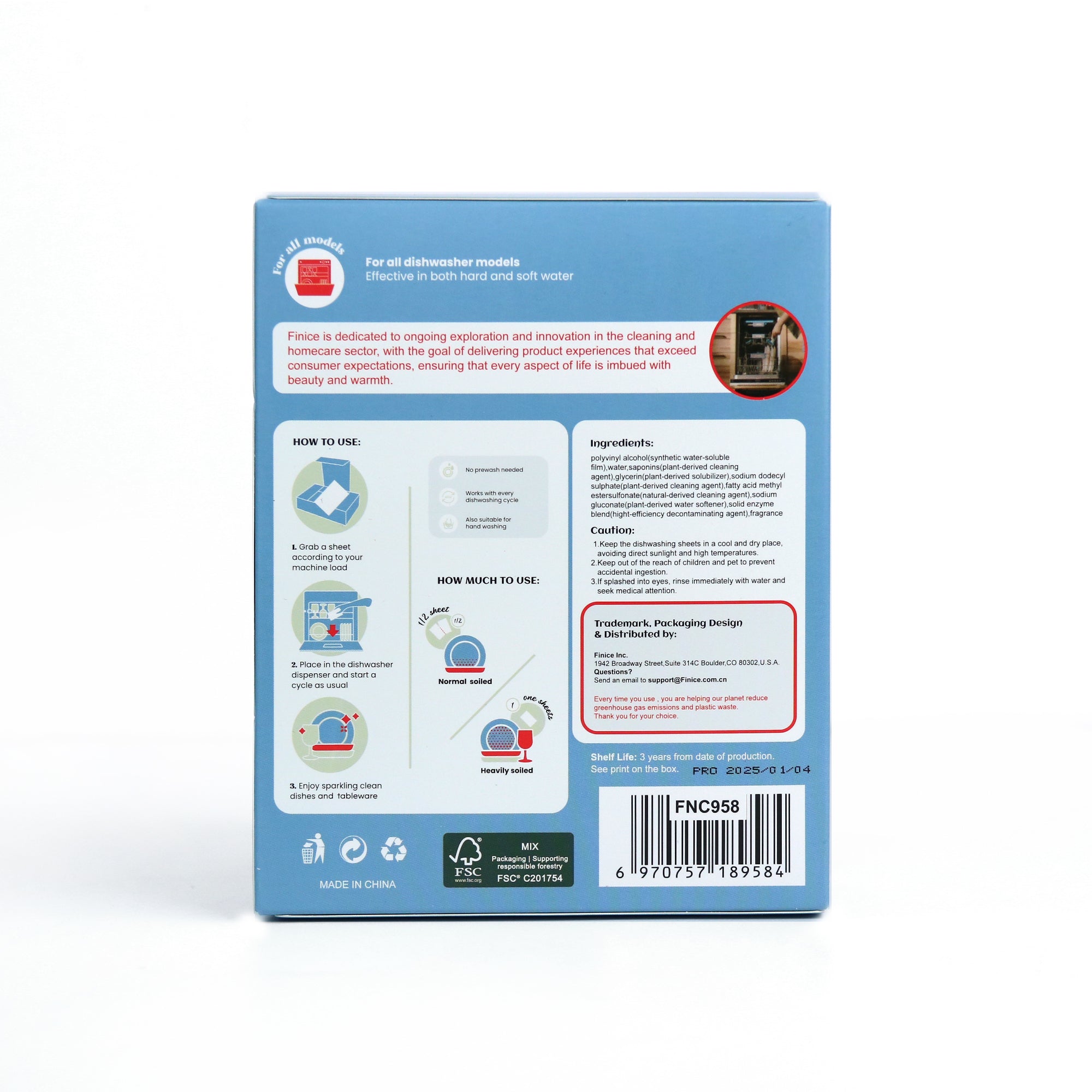 Finice Dishwashing Sheets – Enzyme Dishwasher Detergent, Eco - Friendly, Eucalyptus Scent, 60 Sheets - REGN