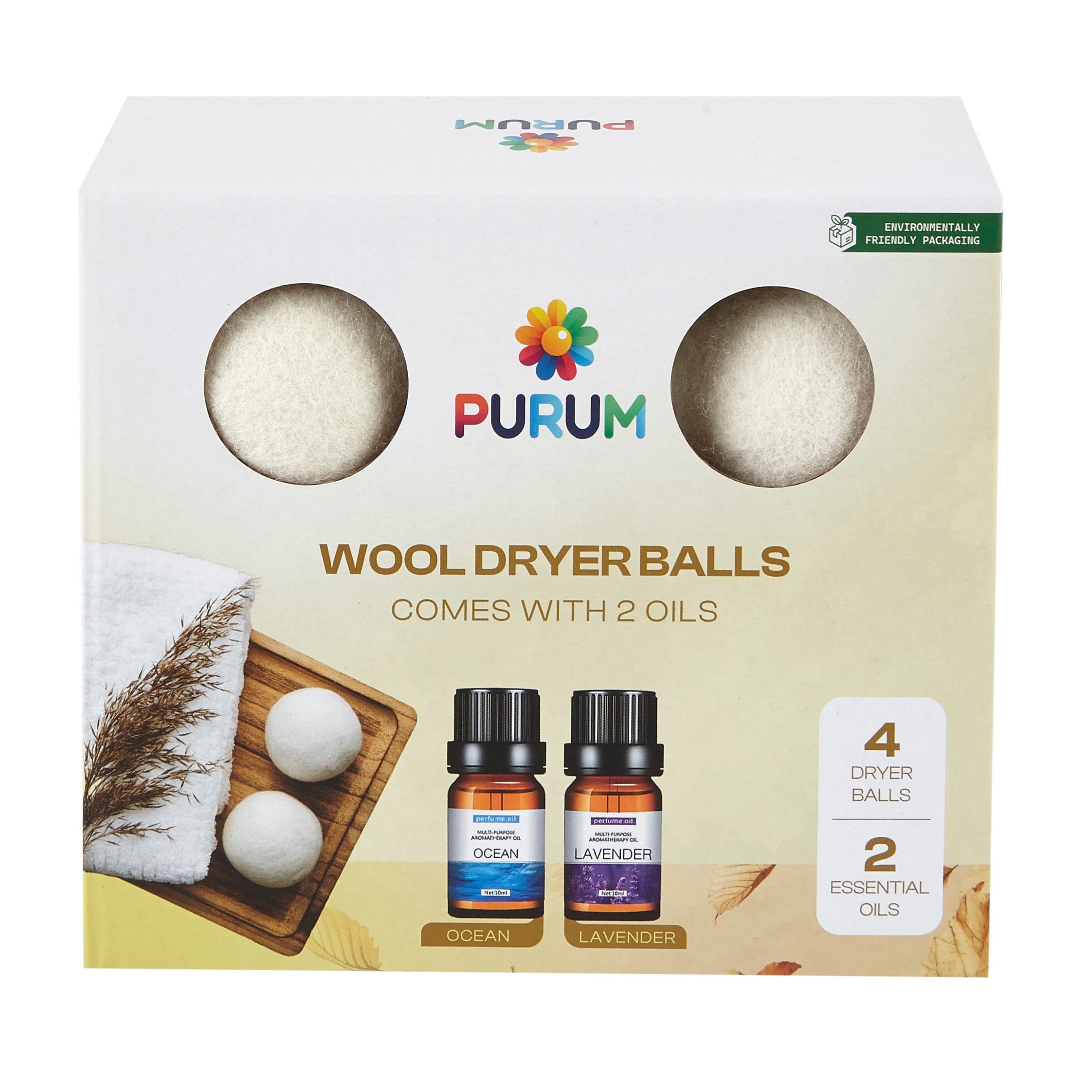 Organic Wool Dryer Balls (4 Pack) - Comes With 2 Scented Essential Oils - REGN