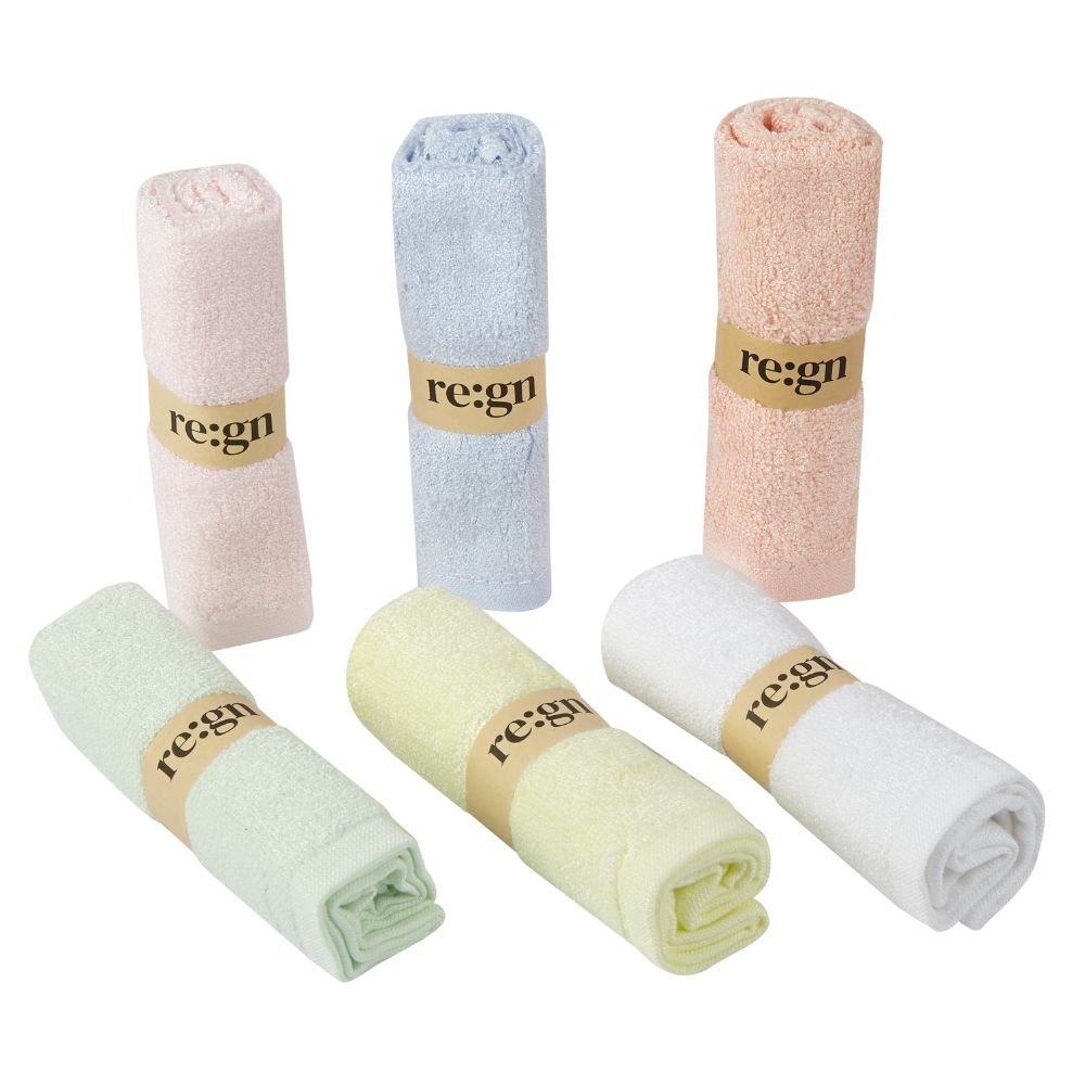 Re:gn Organic Bamboo Face Cloths – Ultra - Soft Eco Washcloths, Pastel 6 Pack - REGN