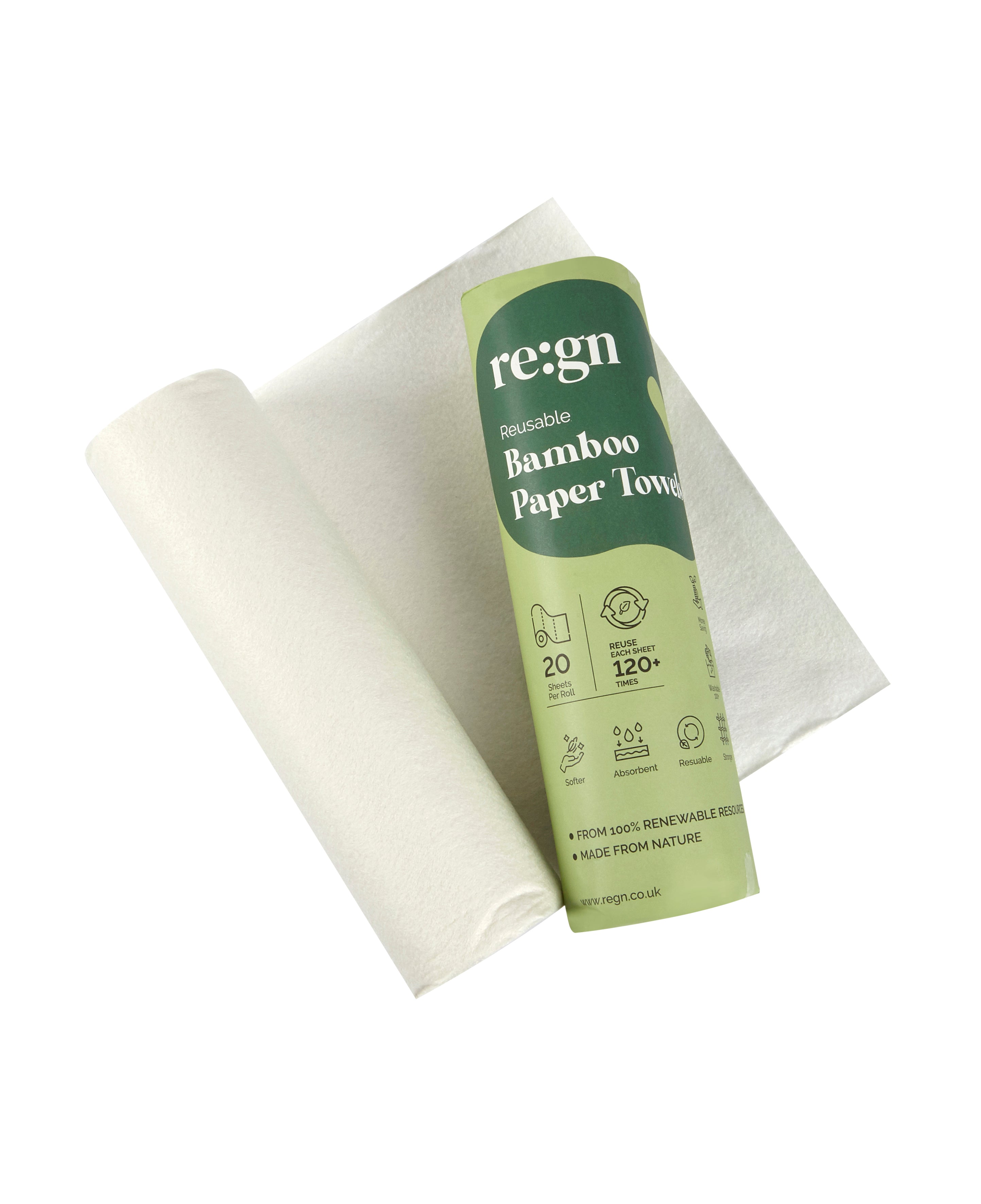Reusable Bamboo Plastic Free Reusable Kitchen Roll - 20 Sheets - Buy One Get One Half Price! - REGN