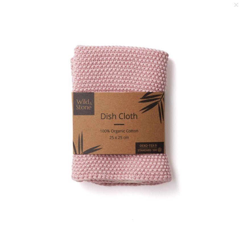Wild Stone 100% Organic Cotton Dishcloth - Eco Hand Knitted Cloths, Rose - REGN