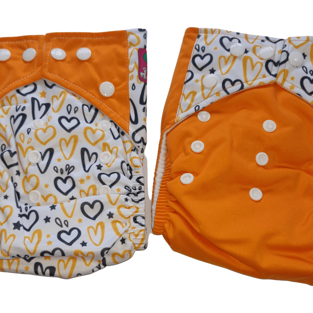 Binnie Baby Eco Orange Hearts Cloth Nappies 2 Pack, Sustainable Ultra Comfort Baby Nappy - REGN