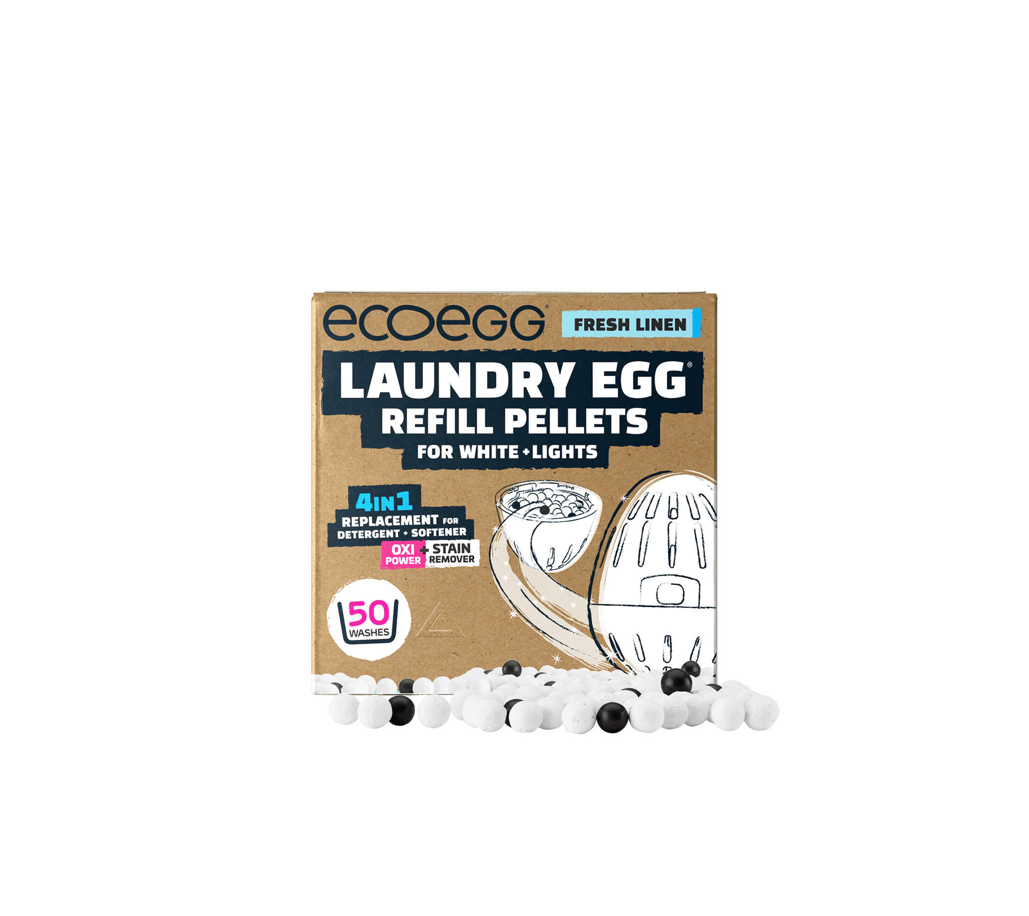 ECOEGG Laundry Egg Washing Detergent Refill Pellets Fresh Linen - Plastic Free Eco Washing Egg, 50 Washes - REGN