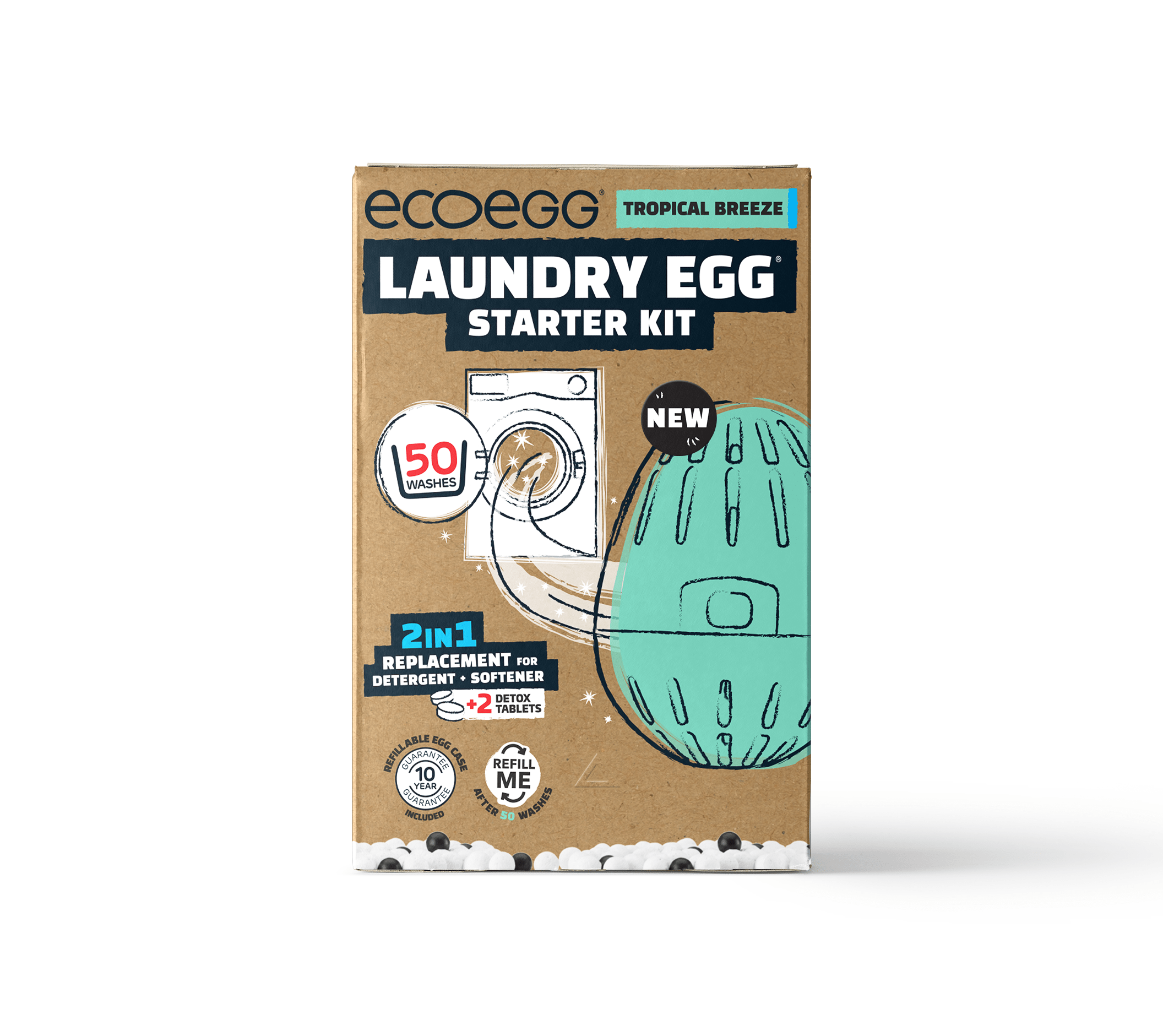 ECOEGG Laundry Egg Washing Detergent Tropical Starter Kit - Plastic Free Eco Washing Egg, 50 Washes - REGN