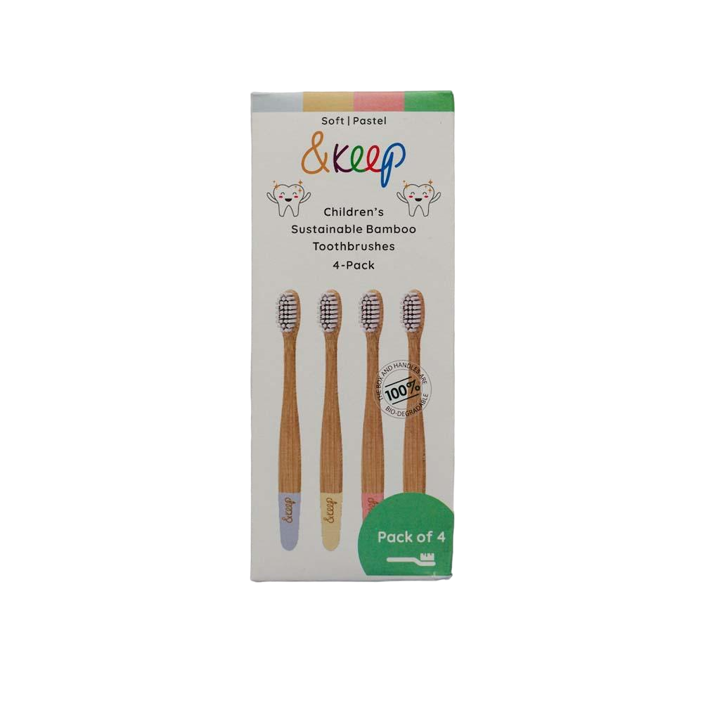 Pack of 4 Kids Bamboo Toothbrushes by &Keep