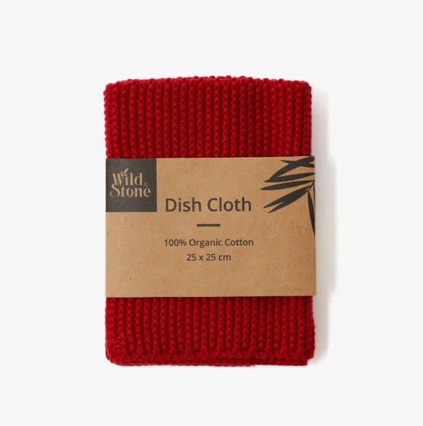 Wild Stone 100% Organic Cotton Dishcloth - Eco Hand Knitted Cloths, Berry - REGN