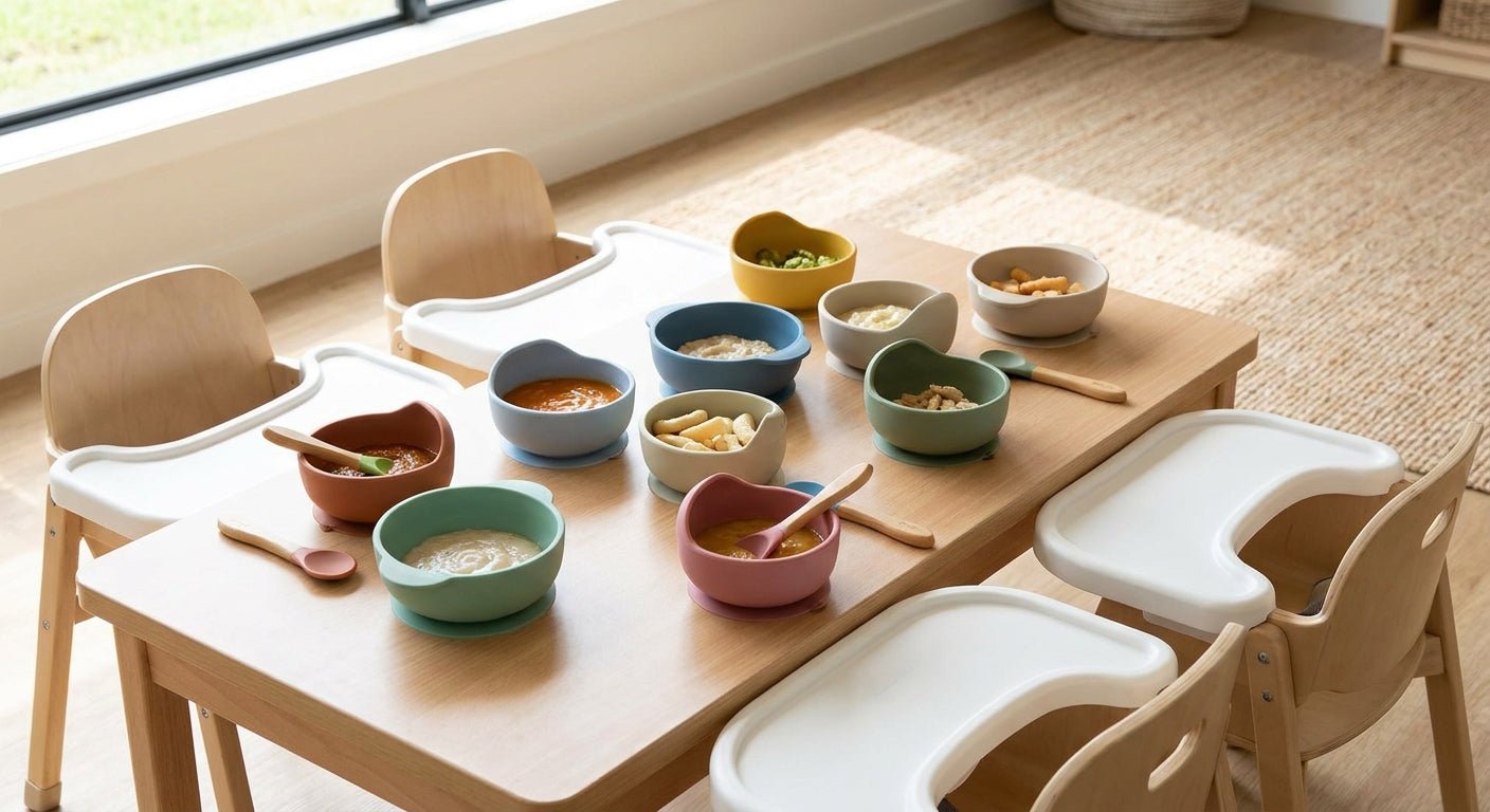 Baby weaning bowls for daycare and nursery use