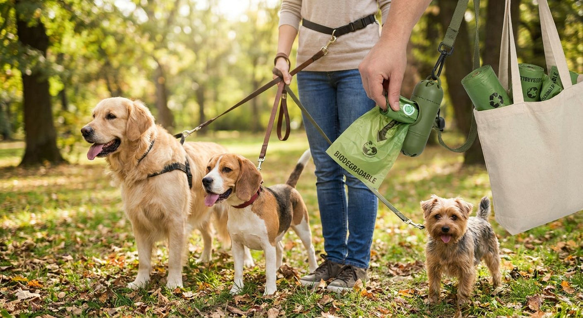 Biodegradable dog poop bags for dog walkers with multiple dogs