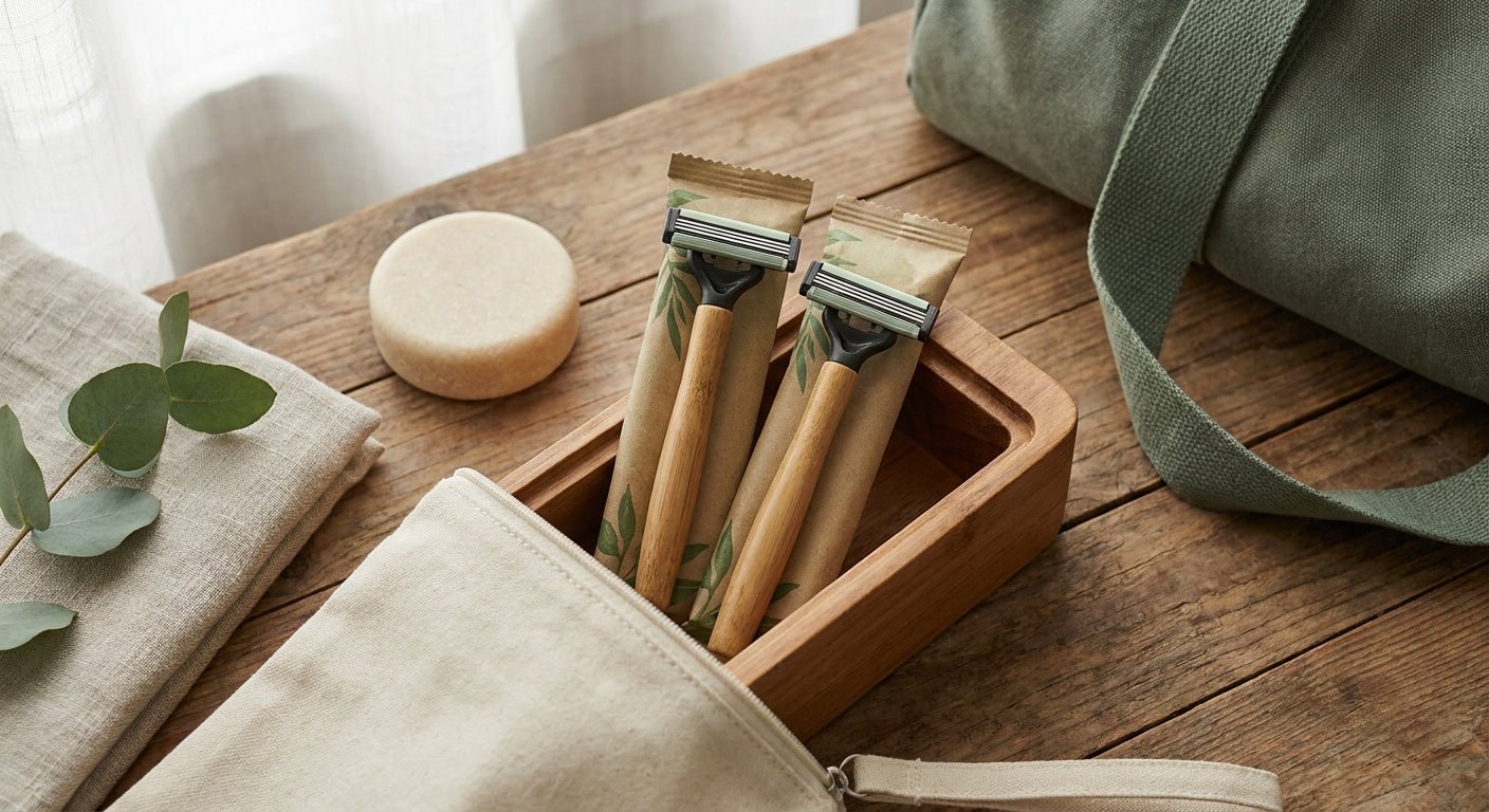 Biodegradable disposable razors for travel and gym bags
