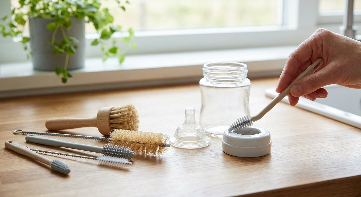 Cleaning brushes for baby bottle nooks