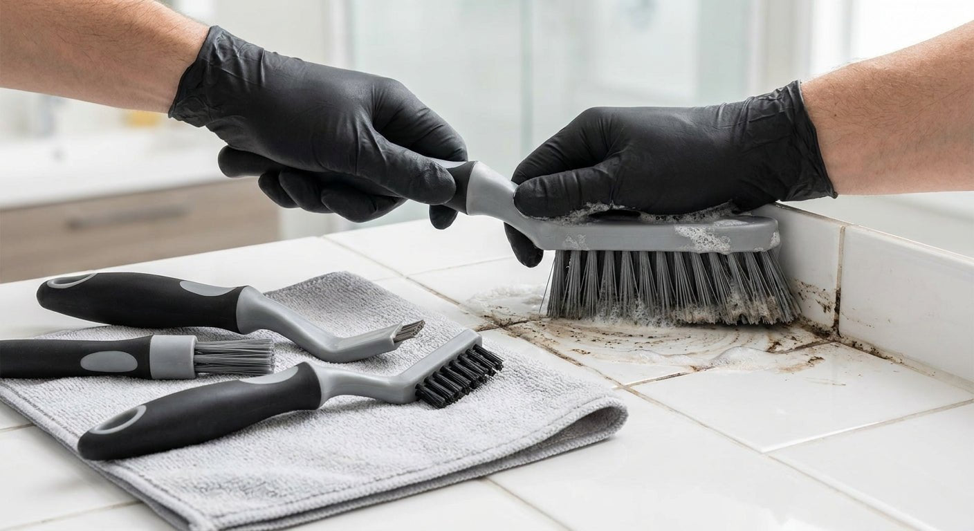 Cleaning brushes for grout and tile lines