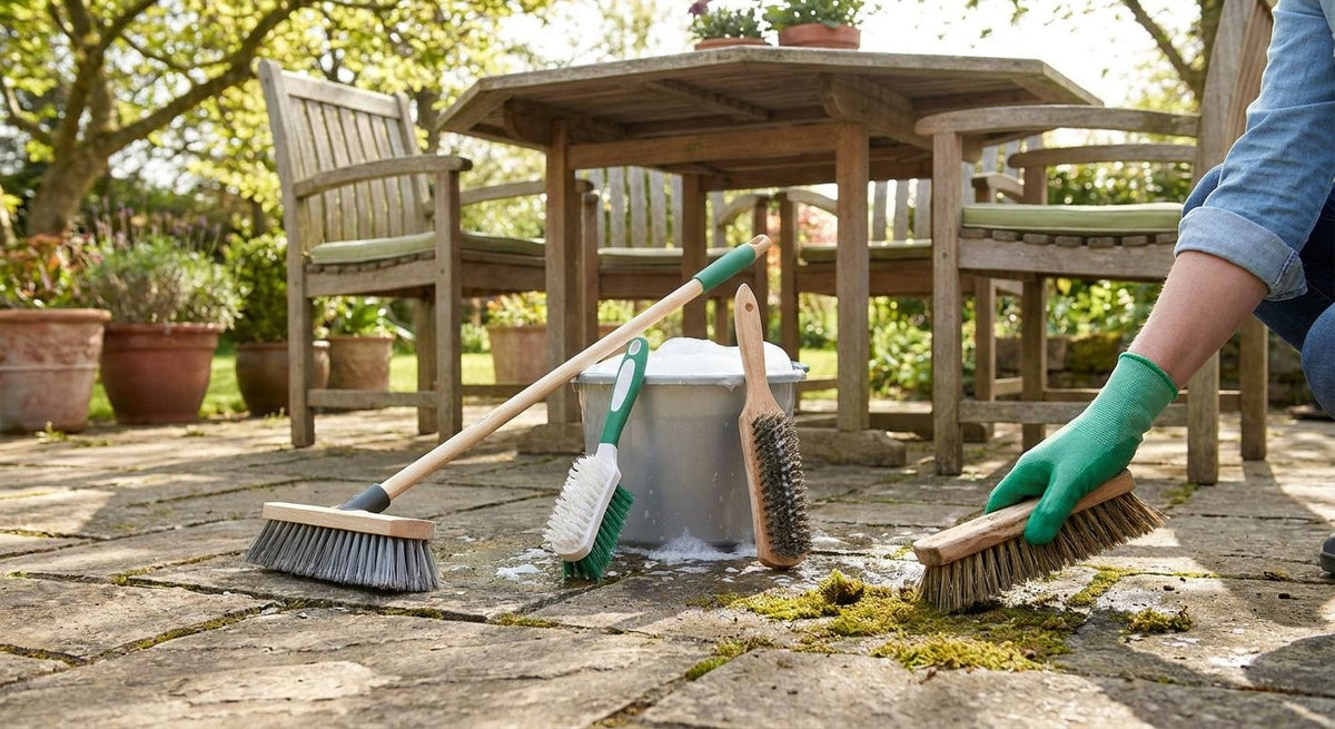 Cleaning brushes for outdoor patios and garden furniture