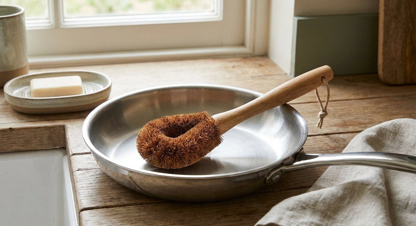 Coconut dish brushes for stainless steel pans