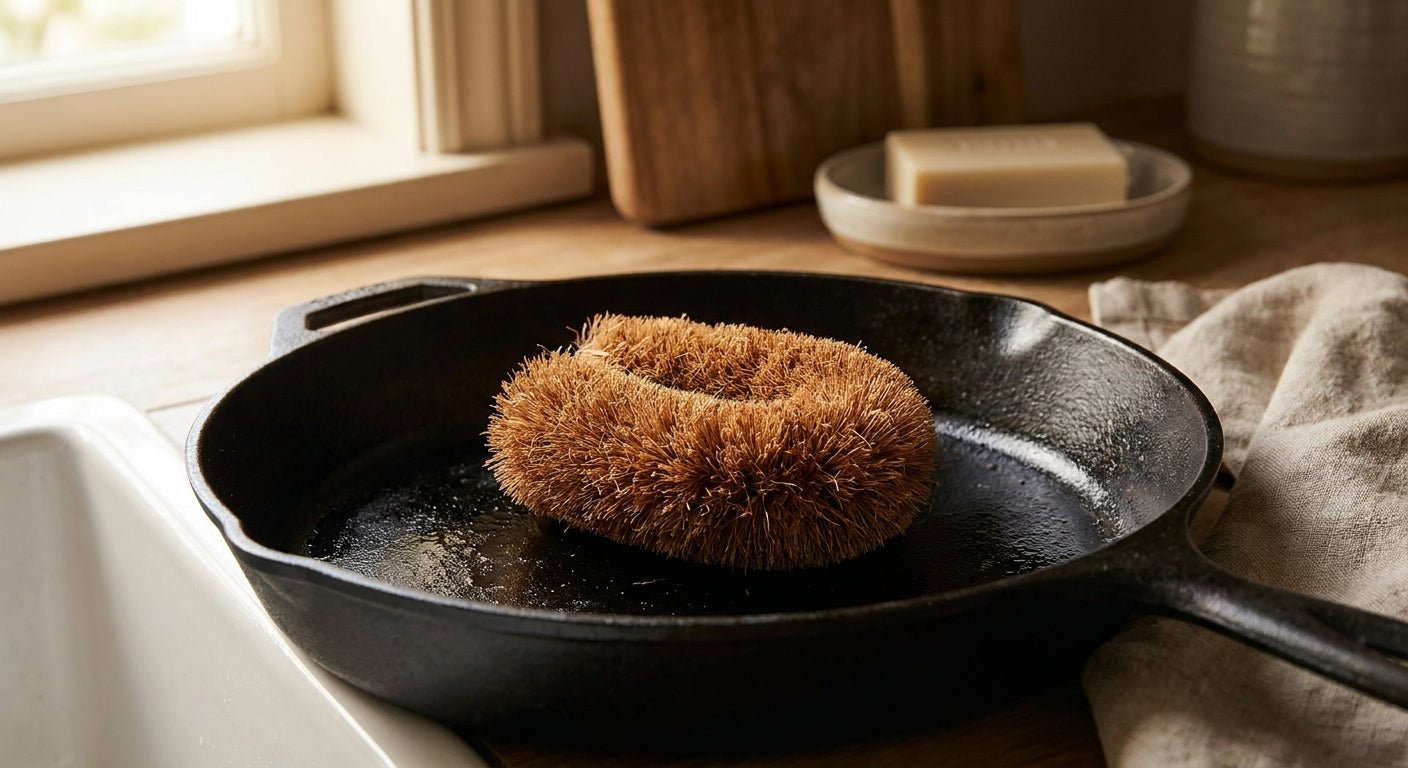 Coconut scourers for cast iron pans