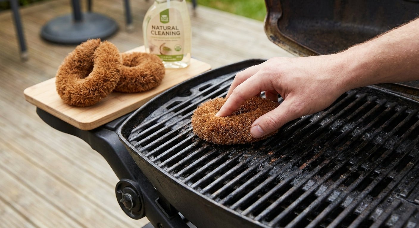 Coconut scourers for BBQ grills