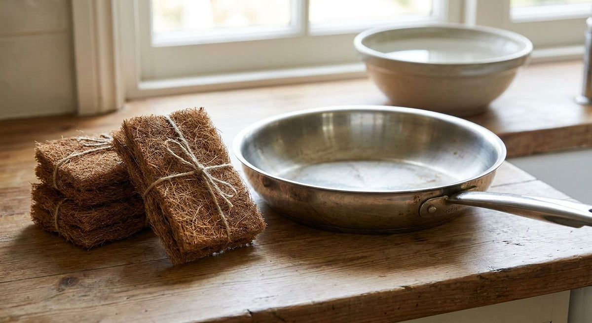 Coconut scourers for stainless steel pans