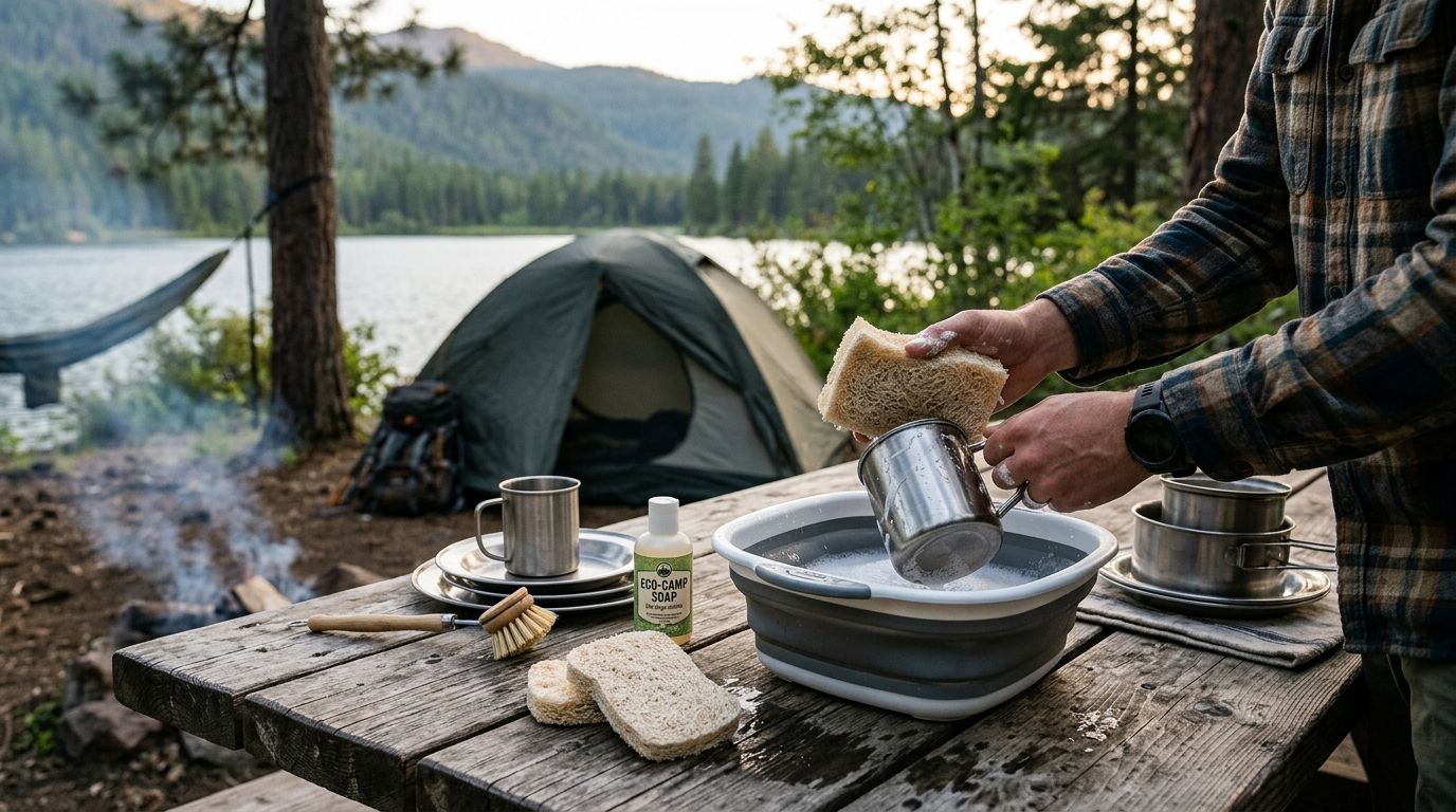 Compostable sponges for camping dishwashing
