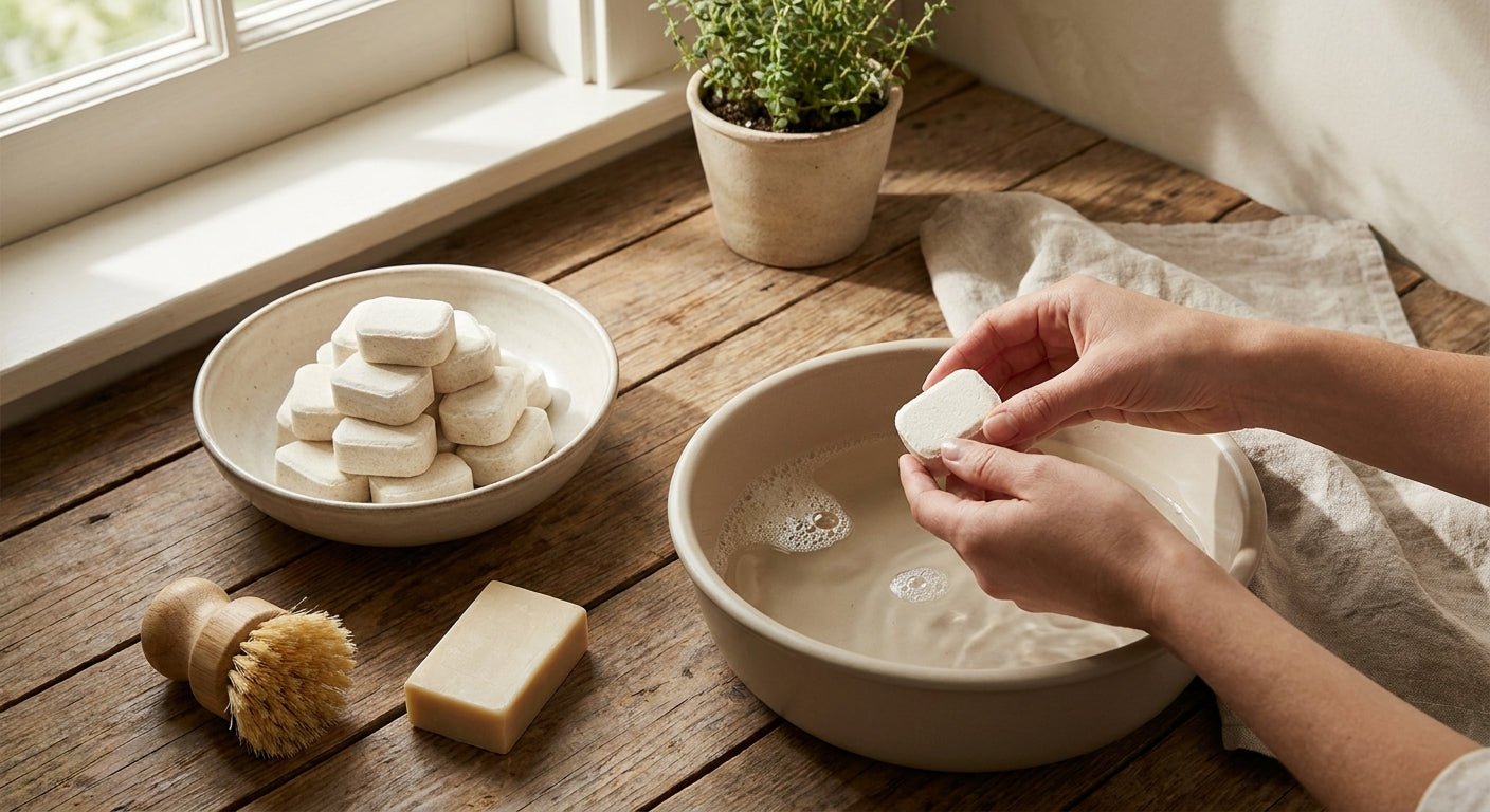 Eco dishwasher tablets for hand washing dishes