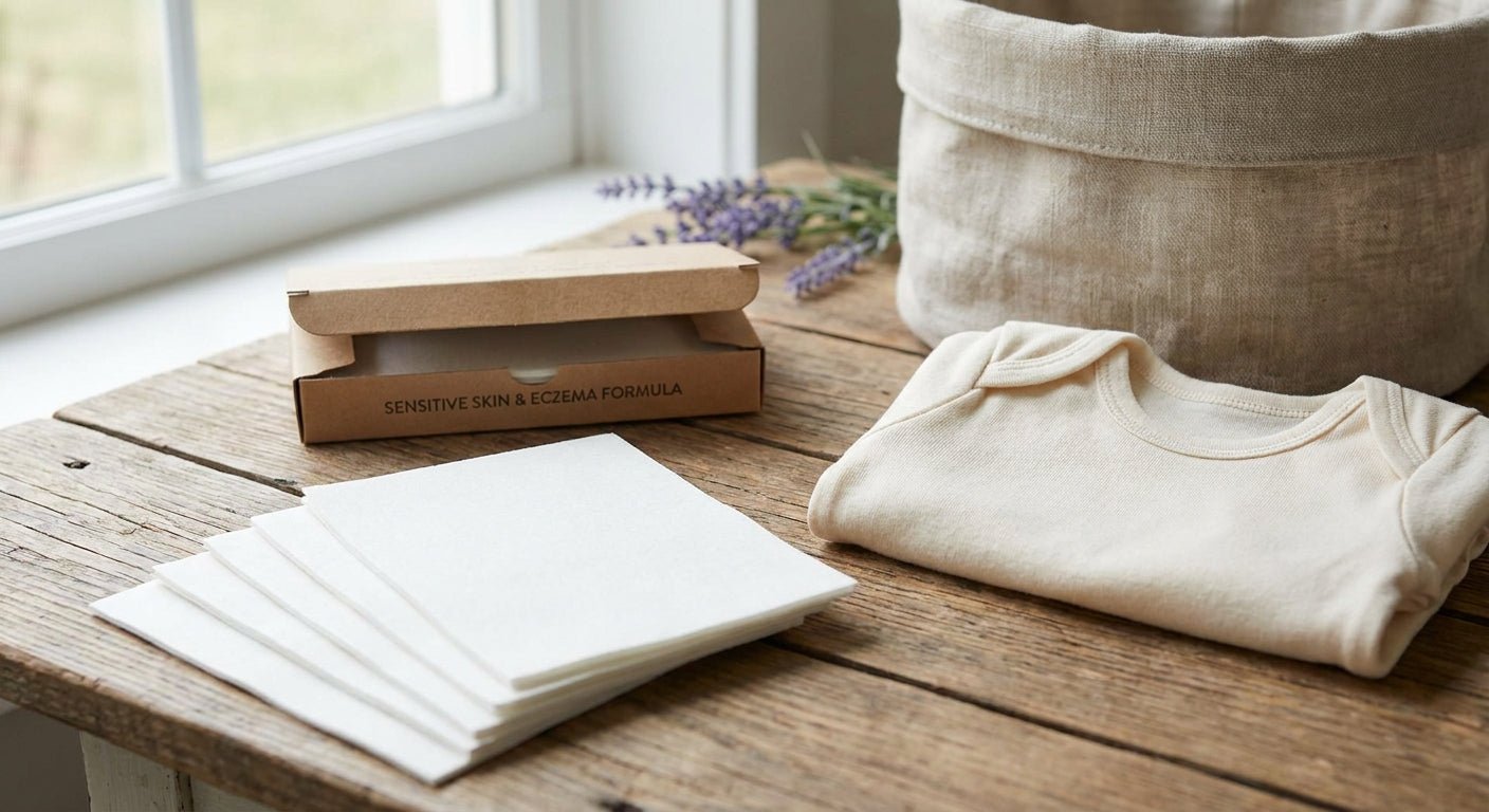 Laundry detergent sheets for sensitive skin and eczema
