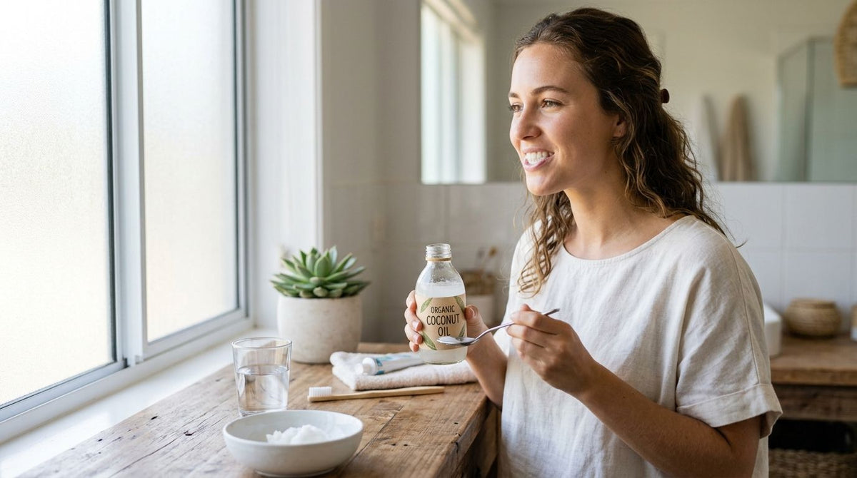 Oil pulling mouthwash for teeth whitening
