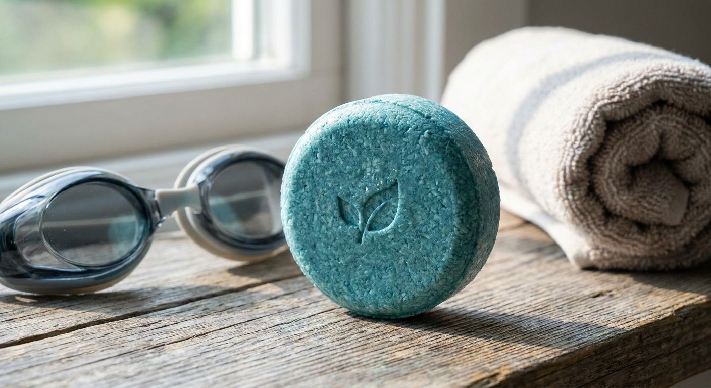 Shampoo bar for swimmers and chlorine exposure