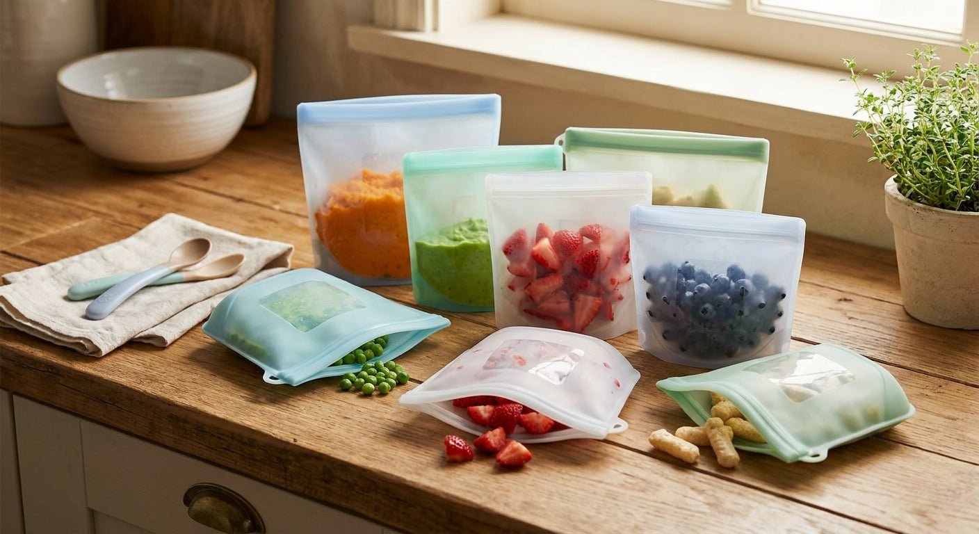 Silicone food bags for baby food storage
