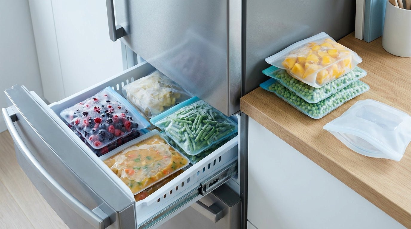 Silicone food bags for freezer storage