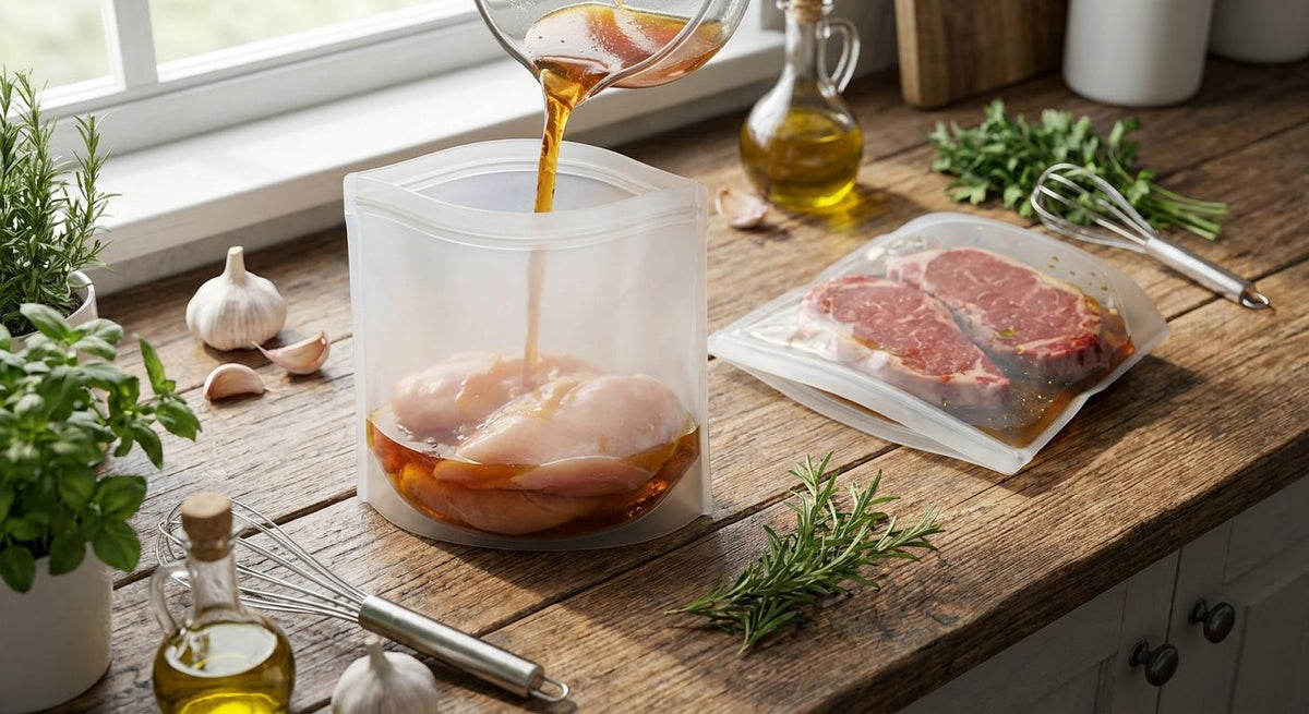 Silicone food bags for marinating meat