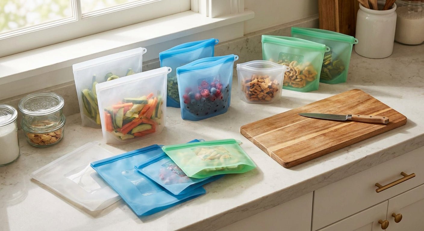 Silicone food bags for meal prep