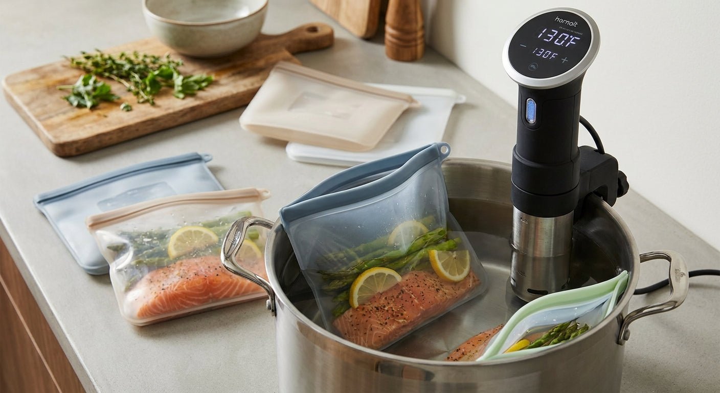 Silicone food bags for sous vide cooking