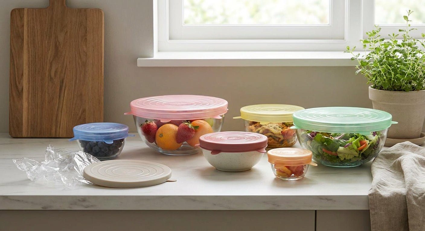 Silicone lids for reducing cling film waste