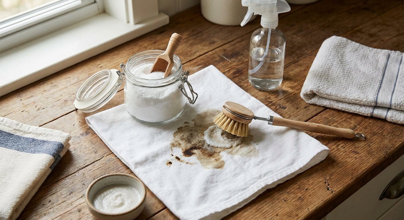Washing soda for removing grease and oil stains