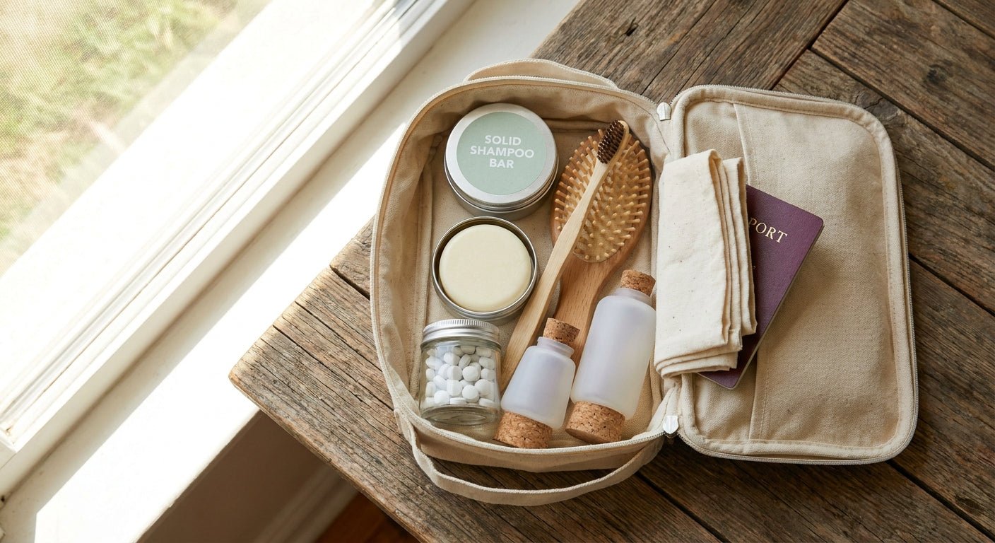 How to pack a zero waste toiletry bag for flights