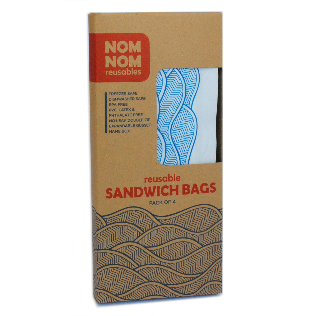 4 WAVE Reusable Sandwich Bags | Pack of 4 | Washable Lunch Bags