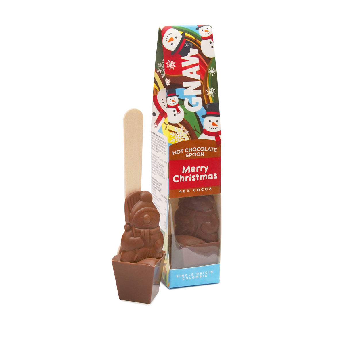 GNAW Merry Christmas Snowman Hot Chocolate Spoon | 40% Colombian Milk Chocolate