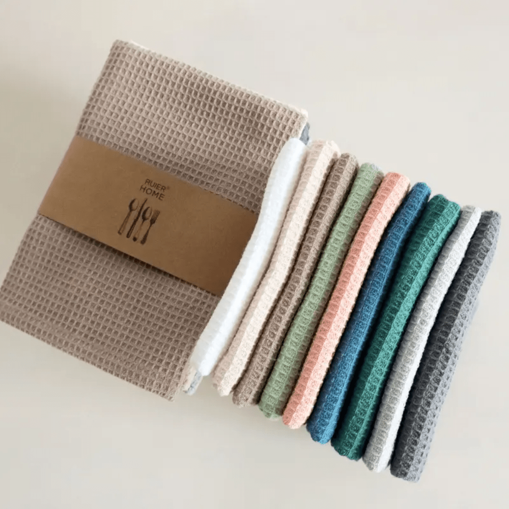 100% Cotton Waffle Weave Cleaning Towels - 4 Pack | Absorbent & Durable Towels for Kitchen & Home - REGN
